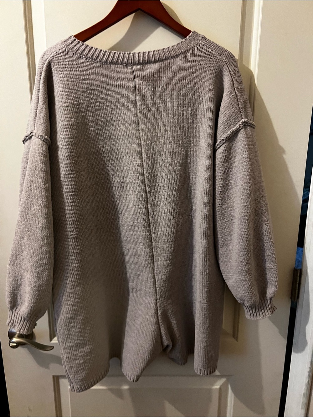 Amazon Light Gray Button-Front Ribbed Knit Romper - Picture 6 of 7